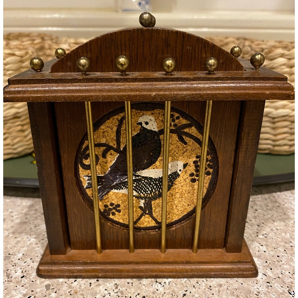 Vintage HIMARK Wood & Cork “Birdcage” Coaster Caddy